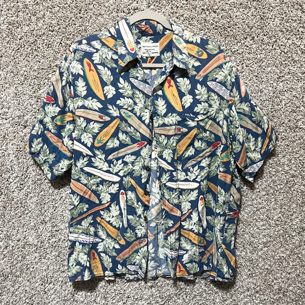 Reyn Spooner Dietrich Varez Blue Surfboard Short Sleeve Button Up L Vintage